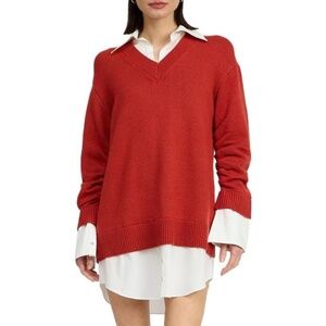 NWT En Saison Women's Red Colby Mixed Media Sweater Dress